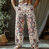 preiswerte Bedruckte Freizeithosen für Herren-Herren Persisches Blumenmuster Hose Baggy-Hosen Freizeithose Mittlere Taille Ethno-Stil Böhmische Outdoor Urlaub Ferien Kordelzug Seitentaschen Elastischer Bund Sommer Frühling 3D-Druck Aprikose
