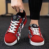 cheap Men&#039;s Sneakers-Men&#039;s Sneakers Walking Casual PU Leather Canvas Comfortable Slip Resistant Breathable Lace-up Black White Red Summer Spring