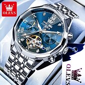 abordables Relojes mecánicos-OLEVS Hombre Relojes Mecánico Al Aire Libre Moda Reloj Casual Reloj de Muñeca Cuerda Automática Pantalla de fase lunar Luminoso Calendario perpetuo Acero Reloj