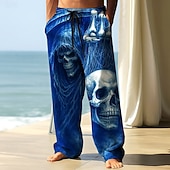 economico Pantaloni di Halloween-Per uomo Pantaloni Pantaloni Larghi Pantaloni casual Coulisse elastica in vita Pantaloni tipo lino con tasche Teschio Scheletro Costumi Halloween Lunghezza intera All&#039;aperto Ferie Stile gotico oscuro