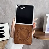 abordables Coques Samsung-téléphone Coque Pour Samsung Galaxy Z Flip 7 Z Flip 6 Z Flip 5 Z Flip 4 Z Flip 3 Coque Arrière Magnétique Antichoc Rétro TPU faux cuir