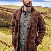 economico Maglioni Cardigan da uomo-Per uomo Felpa Cardigan A Coste Maglia Top Regolari Cardigan con Bottoni Semplice Collo a scialle Vacanza Moda Casuale Abbigliamento quotidiano Abbigliamento Primavera &amp; Autunno Marrone scuro