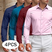 cheap Men's Dress Shirts-Men's Shirt Dress Shirt Solid / Plain Color Office &amp; Career Daily Wear A01 A02 A03 A04 Long Sleeve Shirt Collar All Seasons Clothing Apparel Multi-pack