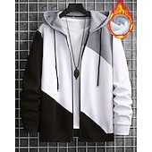 economico Felpa con cappuccio in pile-Per uomo Felpa con cappuccio Felpa con cappuccio a zip intera Felpe con cappuccio e zip Giacca in Pile Felpa con cappuccio in pile Bianco Con Cappuccio Semplice Patchwork Tasca Sport &amp; Outdoor