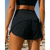 رخيصةأون شورت جري-نسائي شورت للجري 2 في 1 جيب بسحاب خصر عالي قيعان ملابس الرياضة الجمنازيوم اكتشف - حل سريع جاف متنفس تمرين نادي رياضي الخارج رياضية عادي ملابس رياضية ألبسة رياضية لون سادة أسود