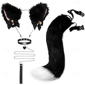 baratos Acessórios de penteados-Conjunto de faixa de cabeça com orelhas de gato e cauda feito à mão – acessórios fofos para cosplay de gatinha, orelhas e cauda de animais para Halloween, festa e fantasias