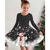 cheap 3D Cartoon Dress-Girls&#039; 3D Snowman Snowflake Dress Long Sleeve Summer Spring Vacation Daily Holiday Princess Beautiful Sweet Kids 4-12 Years Casual Dress A Line Dress Knee-length Regular Fit