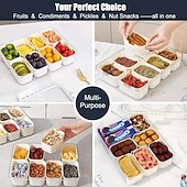 billige Kjøkkenutstyr og -redskap-Matoppbevaringsbrett med lokk og håndtak, snacksboks med flere rom for godteri, frukt, nøtter, bærbar rektangulær design, matkvalitetsmateriale, perfekt for fester, bryllup og bruk hele året