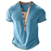 olcso Alkalmi Henley póló-Férfi Gofri Henley ing Pólók Rövid ujjú Tömör szín Sima Divat Dizájn Alkalmi Színes Gombok Henley Szabadtéri Hétköznapi Napi Nyár Tavasz Minden évszak Medence Barna Zöld Henley póló