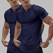 cheap Basic T shirts-2 Pieces Men&#039;s T Shirt Casual Style Short Sleeve V Neck Summer All Seasons Plain Fashion Classic Casual 2 Pack Plain Street Casual Sports White Top Tee for Men