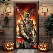 Недорогие Хэллоуин дверные накладки-Хэллоуин Накрытие для двери Апокалиптический жнец от Том Вуд Дверное Тапестри Дверная занавеска Декорация Фон Дверной баннер для входной двери Фермерский дом Праздничная вечеринка Внутренние и