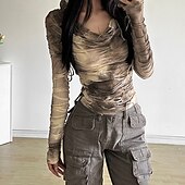 olcso Női Egyszerű Felsők-Női Nyári felsők Wrap Crop Top Színátmenet Napi Stílusos Alkalmi Hosszú ujj Kapucni Normál felsők Munka Napi Szabadság Fodrozott Nyomtatott Khakizöld Tavasz Ősz