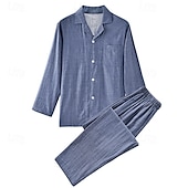 abordables Pyjamas-Homme Vêtements de Nuit Ensemble Pyjama Haut de pyjama et pantalon 1 ensemble Uni Mode Élégant Classique Maison Quotidien Lit Coton Confort Doux Respirant Revers manche longue Chemise Pantalon Taille
