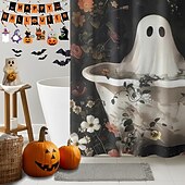 levne Halloween koupel-Halloweenský sprchový závěs s háčky, polyesterový, pratelný, voděodolný, vzorovaný, koupelnová vana, dekorace