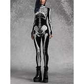 preiswerte Schädel &amp; Knochen-Totenkopf Halloween Bodysuit Ganzkörper-Catsuit Gruseliges Kostüm Kinder Erwachsene Herren Damen Jungen Halloween Karneval Tag der Toten Leistung Party Club Einfache Halloween-Kostüme Verkleiden