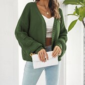 abordables Cardigans et vêtements d&#039;extérieur-Femmes Cardigan Occasionnel Couleur Unie Épais Col en V Tricoté manche longue Hauts Réguliers Tricoter Quotidien Fête Sortir Jaune Vert Véronèse Automne Hiver