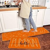 billiga Mattor &amp; mattor &amp; mattor-Höstens pumpa linnemattor set - absorberande, oljebeständigt kök &amp;Dörrmattor för entrén, set med 2 delar