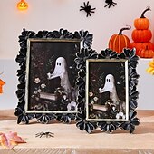 abordables Décorations Suspendues et de Table pour Halloween-Cadre photo en résine gothique d&#039;Halloween, motif marguerite 3D noir et or, cadre d&#039;affichage photo rectangulaire pour la décoration intérieure, support photo chaud de bureau, utilisation horizontale