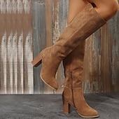 cheap Fashion Boots-Women&#039;s Knee High Block Heel Boots – Suede Style Fall Winter Boots for Women, Elegant Tall Boots for Daily Wear, Date Nights, and Office Outfits