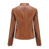 economico Giacche in finta pelle-Per donna Giacca in Ecopelle Confortevole Tasca Cerniera completa Moda Stile da Strada Semplice All&#039;aperto Casual Quotidiano Regolare Collo alla coreana Vestibilità regolare Manica Lunga Capispalla
