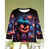 billiga Pojkes Halloween kostymer-Halloween Pojkar 3D Pumpa T-shirt Långärmad Vår Höst Mode Grundläggande Barn 4-12 år Rund hals Utomhus Ledigt Dagligen Normal