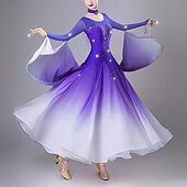 billiga Danskläder till ballroom-dans-elegant ballroom dansklänning kvinnors prestanda valsdansklänning långärmad strass moderna danskläder kostymer