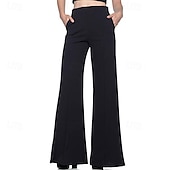 abordables pierna ancha y cintura alta-Mujer Perneras anchas Pantalones Pantalones palazzo Moda Ropa de calle Longitud total Alta cintura Plano Cintura elástica Transpirabilidad Cómodo Calle Ropa Cotidiana Noche Negro Blanco Rojo Azul