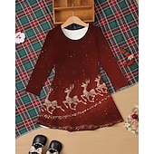 halpa 3D Shining Vision -mekko-joulu Tyttöjen 3D Hirvi Lumihiutale Mekko Pitkähihainen Kesä Kevät Loma Päivittäin Pyhäpäivä Prinsessa Kaunis Makea Lapset 4-12 vuotta Rento mekko A linjainen mekko Polvipituinen Normaali