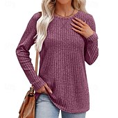 abordables Hauts Unis pour Femmes-Femmes T-shirt Uni Mode Moderne manche longue Col ras du cou Hauts Réguliers Quotidien Noir Violet Beige Été