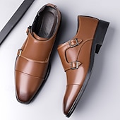 abordables Officiel-Chaussures habillées en cuir à double boucle pour homme – élégantes chaussures de soirée marron pour mariages, tenues de bureau et cérémonies