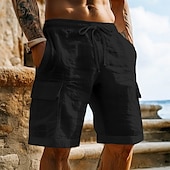 economico retrò-Per uomo Pantaloncini cargo Shorts Shorts di Lino Pantaloncini Estivi Shorts da Spiaggia Elastico in vita Coulisse Multi-tasche Semplice Lunghezza al ginocchio All&#039;aperto Quotidiano Spiaggia Vacanza