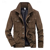 cheap Cargo Jackets-Men&#039;s Corduroy Jacket Cargo Jacket Casual Jacket Vacation Daily Pocket Fall Winter Plain Fashion Classic Lapel Regular Black Khaki Coffee Gray Jacket