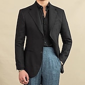abordables Vêtements d&#039;extérieur élites pour hommes-Hommes Blazer 100% lin Veste blazer Blazer en lin Formel Mariage Noël Élégant ancien Été Printemps 100% Lin Couleur Unie Avec Poches Boutonnage simple deux boutons veste Noir Blanche Orange Vert