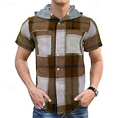 economico camicie casual da uomo-Per uomo Camicia Camicia Estiva Camicia casual Camicia da Spiaggia Camicia con Bottoni Rosso Blu Marrone Verde Manica Corta Plaid Con Cappuccio Vacanza Camicia hawaiana Tasca Abbigliamento Poliestere