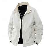 cheap Casual Jackets-Men&#039;s Lightweight Jacket Cargo Jacket Casual Jacket Vacation Daily Windproof Windbreaker Pocket Fall Winter Plain Fashion Classic Stand Collar Regular Black White Purple Green Jacket
