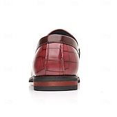 abordables Semi-formel-Mocassins en similicuir bordeaux pour homme, effet crocodile, avec boucle décorative en métal, pour hommes d&#039;affaires, événements formels et banquets