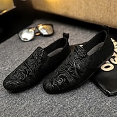economico Scarpe Casual Slip-On-scarpe slip-on ricamate nere e verdi da uomo – scarpe casual eleganti con design floreale, adatte per feste e occasioni alla moda