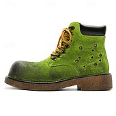 abordables Bottes de randonnée-Bottines à lacets en daim vert pour homme – chaussures de travail vintage pour l&#039;extérieur, idéales pour la randonnée automnale, le jardinage et le quotidien