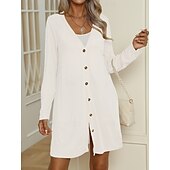 abordables Manteaux &amp; trenchs-Femmes Veste Décontractée Confortable Respirant Boutons Occasionnel Uni Vacances Rue Occasionnel Tenue quotidienne Simple Boutonnage Long Col en V Coupe régulière manche longue Vêtements d&#039;extérieur