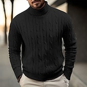 billiga tröja för män-Herr Pullover tröja Stickad tröja Ribbad Kabel Sticka Vanliga toppar Stickat Slät Polokrage Mode Ledigt Semester Dagliga kläder Kläder Höst vinter Kamel Vin M L XL