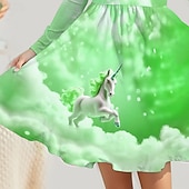 levne 3D šaty jednorožce-Girls &#039; 3D Jednorožec Šaty Dlouhý rukáv Léto Jaro Dovolená Denní Princeznovské Krásná Sladký Děti 4-12 let Volnočasové šaty Áčkové šaty Délka ke kolenům Běžný