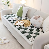 economico Copridivano-Copridivano per letto con motivo scozzese quadrato color crema, per cani e gatti