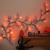cheap Decorative Lights-LED Halloween Pumpkin Lights Rattan Lights 1.8m 54leds Battery Powered 8 Modes Lighting Halloween Party Decoration Home Balcony Window Scene Decorations