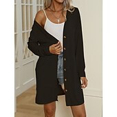 abordables Manteaux &amp; trenchs-Femmes Veste Décontractée Confortable Respirant Boutons Occasionnel Uni Vacances Rue Occasionnel Tenue quotidienne Simple Boutonnage Long Col en V Coupe régulière manche longue Vêtements d&#039;extérieur