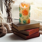 abordables Bougies lumineuses-1/2 paquet 15 * 7cm bougie électronique de simulation LED en relief bougie en cire de paraffine tête de flamme vacillante Halloween Thanksgiving en forme de citrouille lumière d&#039;ambiance de fête