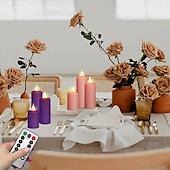 preiswerte Kerzenlicht-3/4/6/9 Stück Halloween Weihnachten zylindrisches Laden elektronisches Kerzenlicht Fernbedienung Timing Innen- und Außenbereich Hof Hochzeit Party Atmosphäre Dekoration hellviolett rosa
