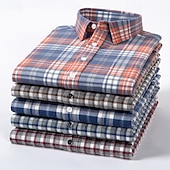 cheap Men's Dress Shirts-Men's Shirt Dress Shirt Collared Shirt Button Up Shirt Plaid / Striped / Chevron / Round Daily Wear Corporate Clothing White+khaki Pink Wine Navy Blue Long Sleeve Shirt Collar All Seasons Clothing