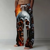 رخيصةأون السراويل الرجالية المطبوعة عارضة-بنطلونات بتصميم جمجمة للرجال بنطلونات فضفاضة بنطلونات عادية بخصر متوسط أسلوب غوتيك مظلم عطلة ملابس شارع بنطلونات برباط مطاطي مع جيوب صيفية ربيعية بطباعة ثلاثية الأبعاد باللون الأسود