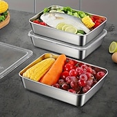 cheap Kitchen Utensils &amp; Gadgets-5-Piece Stainless Steel Food Storage Containers with Airtight Lids, Stackable Kitchen Organizer Set for Salad, Fruit, and Meal Prep, Refrigerator Safe, Freezer Friendly, Multipurpose Fresh-Keeping Bowls