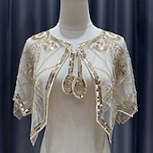 billige bryllup gjesteomslag-Kvinne wrap elegant solbeskyttelse kort erme blonde bryllupswraps med paljetter bryllup sommer